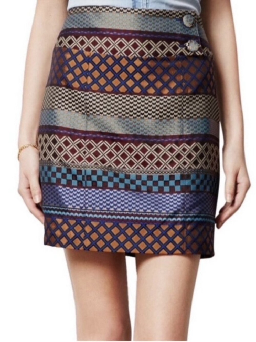 Anthropologie Maeve Audra Jewel Multicolor Geometric Jacquard Mini Skirt Size 0